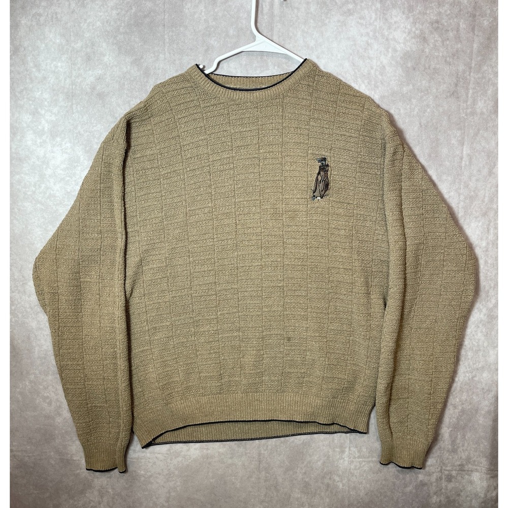 VINTAGE Golf Sweater Adult Large Tan Beige Embroidered Fairway Sport USA Made